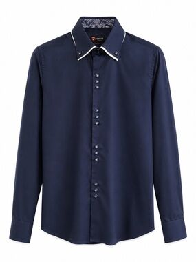 7 Camicie Italian Blue Double Collar Slim Fit Dress Shirt – Size S Like New